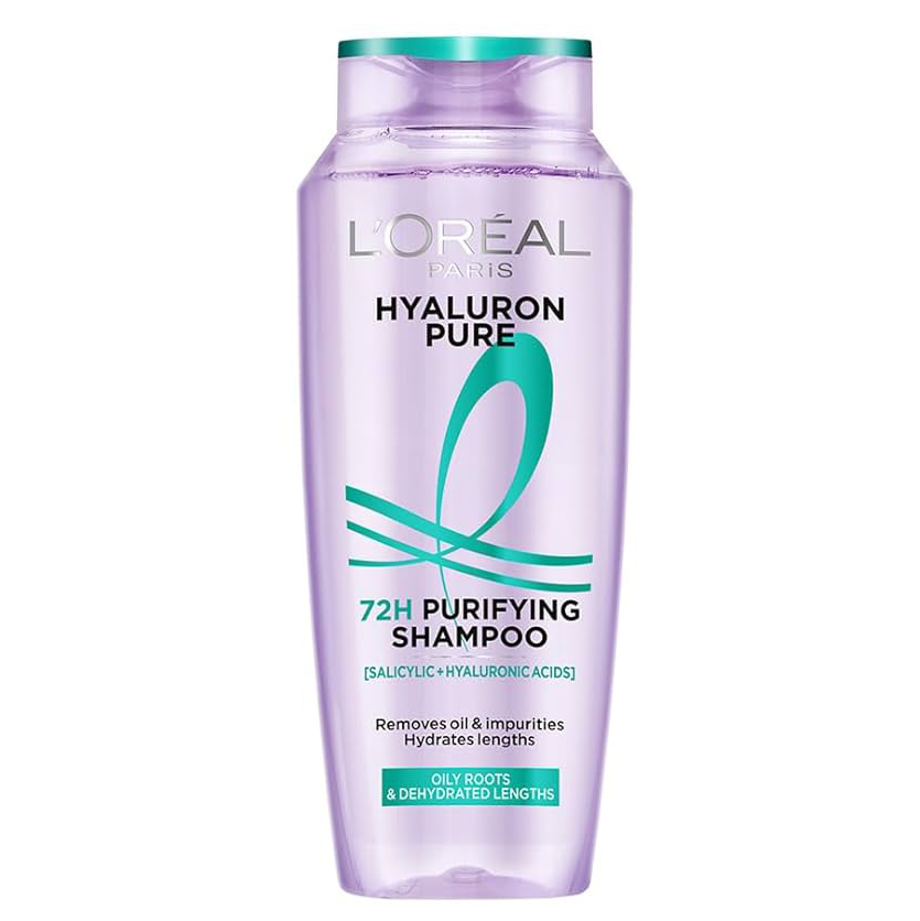شامپو مو لورال Loreal بنفش مدل Hydra Hyaluronic Pure حاوی هیالورونیک اسید و سالیسیلک اسید، حجم 300ML